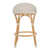 Tobias 245 in Seat Height Outdoor Rattan and Metal Low Back Counter Stool, Beige and White (5649433)