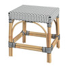 Robias 18 in Seat Height Rectangular Rattan Low Dining Stool, White and Black Dot (5746295)
