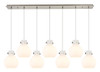 Newton Sphere - 7 Light - 52 inch - Brushed Satin Nickel - Cord hung - Linear Pendant (127-410-1PS-SN-G410-8WH)