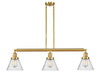 Cone - 3 Light - 40 inch - Satin Gold - Stem Hung - Island Light (213-SG-G44-LED)