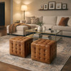 Butler Specialty Company Leon 18 in. Square Button Tufted Leather Cube Ottoman, Medium Brown (6165344)