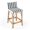 Butler Specialty Company Serienna 24.5 in. Seat Height Rectangular  Rattan Low Back Counter Stool, White and Navy Stripe (5585372)