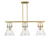 Newton Cone - 3 Light - 42 inch - Brushed Brass - Island Light (411-3I-BB-G411-10CL)