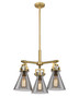 Newton Cone - 3 Light - 21 inch - Brushed Brass - Pendant (411-3CR-BB-G411-7SM)