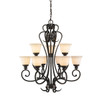 Torbellino 2 Tier - 9 Light Chandelier in Cordoban Bronze with Remolino Glass (8106-9 CDB)