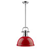 Duncan 1 Light Pendant with Rod in Chrome with a Red Shade (3604-L CH-RD)