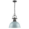 Duncan 1 Light Pendant with Chain in Matte Black with a Seafoam Shade (3602-L BLK-SF)