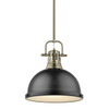 Duncan 1 Light Pendant with Rod in Aged Brass with a Matte Black Shade (3604-L AB-BLK)