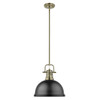 Duncan 1 Light Pendant with Rod in Aged Brass with a Matte Black Shade (3604-L AB-BLK)
