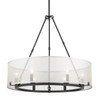 Alyssa 6 Light Chandelier, Matte Black, Sterling Mist Fabric Shades (5019-6 BLK)