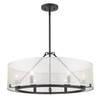 Alyssa 6 Light Chandelier, Matte Black, Sterling Mist Fabric Shades (5019-6 BLK)