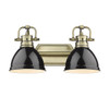 Duncan 2 Light Bath Vanity in Aged Brass with Black Shades (3602-BA2 AB-BK)