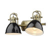 Duncan 2 Light Bath Vanity in Aged Brass with Black Shades (3602-BA2 AB-BK)