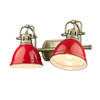 Duncan 2 Light Bath Vanity in Aged Brass with Red Shades (3602-BA2 AB-RD)