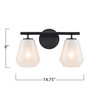 Artcraft Lighting Brooke 2 Light Bathroom Vanity, Black with Wispy White Glassware (AC12182BK)