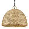 Rue 5 Light Pendant in Matte Black with Woven Sweet Grass Shade (1081-5P BLK-WSG)