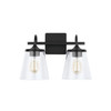 Jayne 15" W x 10.5" H x 9" E 2-Light Vanity in Matte Black with Clear Seeded Cone Glass Shades   (139122MB-496)