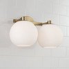 Ansley 14.75"W x 8"H 2-Light Circular Globe Vanity in Aged Brass with Soft White Glass (152121AD-548)