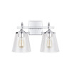 Jayne 15" W x 10.5" H x 9" E 2-Light Vanity in Chrome with Clear Seeded Cone Glass Shades (139122CH-496)