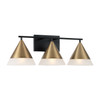 Avant 26"W x 9"H 3-Light Cone Vanity in Black with Aged Brass and Frosted Glass Shades (151931AB)