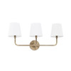 Dawson 25.5" W x 12" H x 7" E 3-Light Vanity in Aged Brass with White Fabric Shades (119331AD-674)