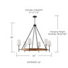 Jonah 42"W x 35"H 6-Light Chandelier in Matte Black and Mango Wood with Removable White Fabric Shades  (450861WK-709)