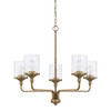 Colton 28" W x 26.5" H 5-Light Clear Water Glass Chandelier in Aged Brass  (428851AD-451)