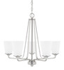 Braylon 26" W x 22.5" H 5-Light Chandelier in Brushed Nickel with Soft White Glass Shade (414151BN-331)