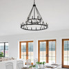 Pearson 48" W x 43" H 24-Light Candle-Style Ring Tiered Chandelier in Black Iron  (4910BI)