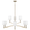 Ingrid 32" W x 9.25" H 9-Light Two-Tier Chandelier in Matte Brass with Clear Acrylic Accents and Cylindrical White Fabric Shades (457091MA-715)