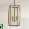 Jacob 14" W x 26" H 4-Light Foyer Pendant in Grey Wash and Grey Iron with Intricately Hand-Wrapped Natural Jute  (540341YG)