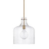 Crawford 12" W x 15" H 1-Light Clear Seeded Glass Pendant in Aged Brass  (325712AD)