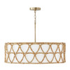 Tulum 28"W x 19.5"H 4-Light Wide Pendant in Matte Brass with White Fabric Shade and Hand-Wrapped Natural Rattan (347242MA)