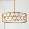 Tulum 28"W x 19.5"H 4-Light Wide Pendant in Matte Brass with White Fabric Shade and Hand-Wrapped Natural Rattan (347242MA)