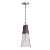 Connor 8" W x 19.5" H 1-Light Cone Pendant with Black Wash Wood and Stone Seeded Glass in Matte Nickel  (340511HN)