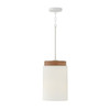 Liam 9.25"W x 14.75"H 1-Light Cylindrical Pendant in White with Mango Wood and Soft White Glass (350911LT)