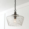 Clive 14"W x 12.5"H 1-Light Pendant in Carbon Grey Wood and Black Iron with Stone Seeded Glass (347611CK)