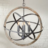 Bluffton 28.5" W x 31" H 6-Light Orb Pendant in Iron and Wood  (330561IW)