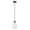 Casper 5" W x 10.5" H 1-Light Pendant in Black Iron with Clear Embossed Glass Shade and Black Cord  (328611BI-450)