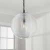 Dolan 15"W x 16.75"H 1-Light Globe Pendant in Matte Black with Clear Ribbed Glass (349911MB)
