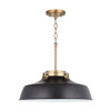 Oakwood 18" W x 7" H 1-Light Industrial Metal Shade Pendant - Matte Black and Aged Brass with White Interior  (9D331A)
