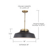 Oakwood 18" W x 7" H 1-Light Industrial Metal Shade Pendant - Matte Black and Aged Brass with White Interior  (9D331A)
