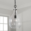 Brentwood 9.75"W x 18"H 1-Light Pendant in Matte Black with Clear Seeded Teardrop Glass (349011MB)
