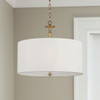 Abbie 19" W x 16" H 3-Light Drum Pendant in Aged Brass with White Fabric Shade and White Glass DIffuser  (342631AD)