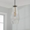 Dena 7" W x 14" H 1-Light Pendant in Aged Brass with Diamond Embossed Glass and Black Braided Cord (345011AD)
