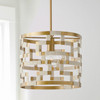 Hala 13" W x 11" H 1-Light Pendant in Bleached Natural Jute and Patinaed Brass - Greek Key Pattern Artisan Crafted (341011NL)