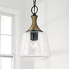 Amara 7" W x 14" H 1-Light Pendant in Matte Black with Diamond Embossed Glass and Black Braided Cord (345611KB)