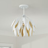 Margeaux 14"W x 12.25"H 1-Light Botanical Semi-Flush Pendant in Matte White and Buffed Gold (351811WE)