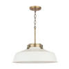 Oakwood 18" W x 7" H 1-Light Industrial Metal Shade Pendant - Matte White and Aged Brass with White Interior  (9D330A)