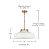 Oakwood 18" W x 7" H 1-Light Industrial Metal Shade Pendant - Matte White and Aged Brass with White Interior  (9D330A)